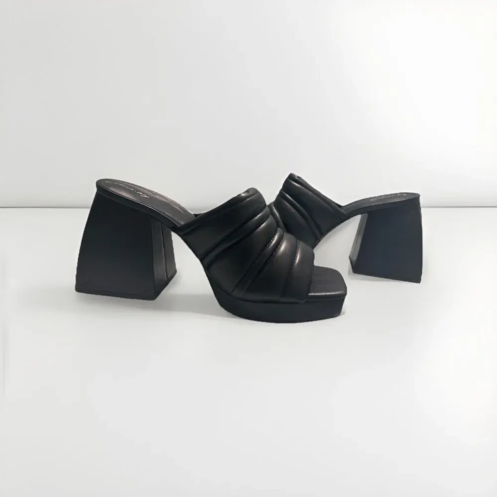 Circus by Sam Edelman Black Marlie Platform Chunky Heels Sandals Sz 9.5 Retro